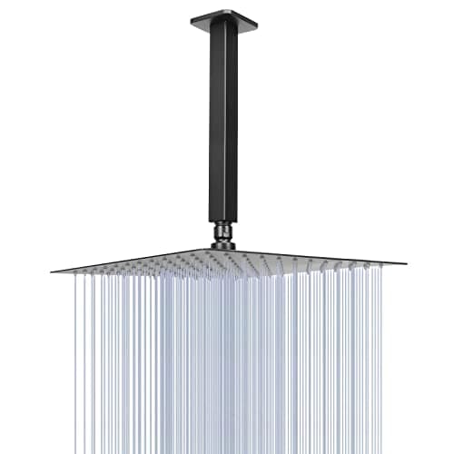 NearMoon Rain Shower Head With Shower Arm, Ceiling Mount Square Shower, Stainless Steel Ceiling Rainfall Showerhead- Waterfall Full Body Coverage (12 Inch, Matte Black)