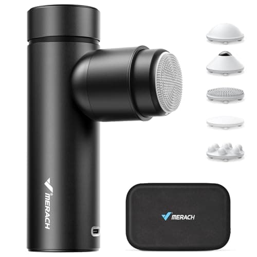 MERACH Mini Massage Gun with 8mm Amplitude, Percussion Massage Tools with 5 Massage Heads, Portable Hand Held Muscle Massagers for Pain Relief Deep Tissue, Cool Gifts for Mens and Women (Black)
