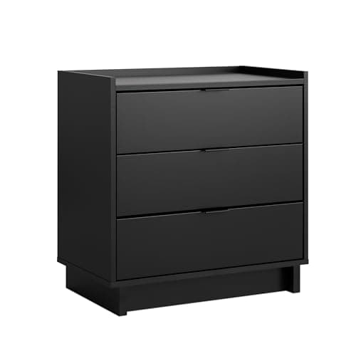Prepac Simply Modern Nightstand Bedside Table, Black Nightstand for Bedroom, End Table with 3 Drawers 26.5" W x 26.75" H x 16" D