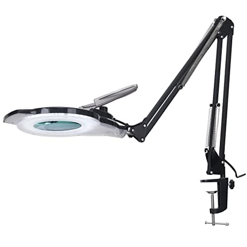 10X LED Magnifying Lamp with Clamp, KIRKAS 2,200 Lumens Dimmable Super Bright Daylight Magnifying Glass with Light, Adjustable Swivel Arm Lighted Magnifier Lamp for Reading Repair Crafts- Black