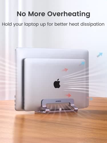 UGREEN 2-Slot Vertical Laptop Stand Holder Desk Compatible with MacBook Pro Air Laptop Stand Desktop Adjustable, Lenovo Ideapad, Surface Book, HP Notebook, Dell Chromebook Up to 17.3 Inch, Space Gray 5