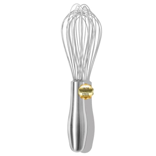 OYV 8" Whisk, Ergonomic Handle, Dishwasher Safe 18/10 Stainless Steel Whisk, Professional Kitchen Metal Wisk, Perfect for Whisking, Blending, Beating, and Baking