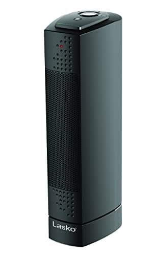 Lasko Oscillating Ceramic Slim Tower Desktop Space Heater for Home with Thermostat and 2 Speeds, 14 Inches, Black, 1500W, CT14101