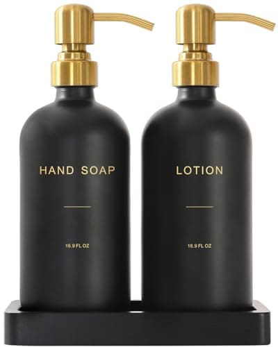 Prus Waso Soap Dispenser Bathroom Set, Hand and Lotion Dispenser with Stainless Steel Pump, Perfect for Black and Gold Bathroom Decor. (Gold & Black)