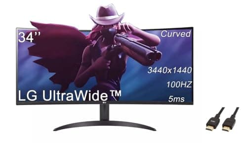 LG 34 inch UltraWide Curved Monitor, 21:9 WQHD (3440x1440) VA Display, 100Hz, 5ms, AMD FreeSync, up to 99% sRGB Color Gamut and HDR 10,3-Side Virtually Borderless Design, with 5ave HDMI Cable