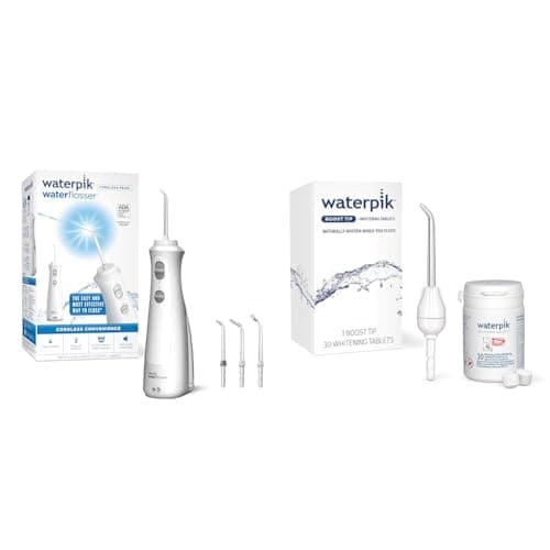 Waterpik Cordless Pearl Water Flosser with 4 Tips Plus Boost Whitening Tip and 30 Mint Whitening Tablets