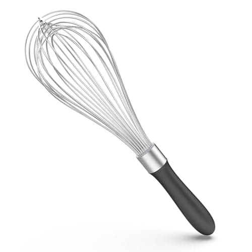 U-Taste Balloon Whisk for Cooking: 18/10 Stainless Steel Kitchen Wire Whisk, 12in Large Heavy Duty Egg Beater, Manual Mixing Tool with 12 High Flex Wires for Stirring, Blending Sauce (Black)