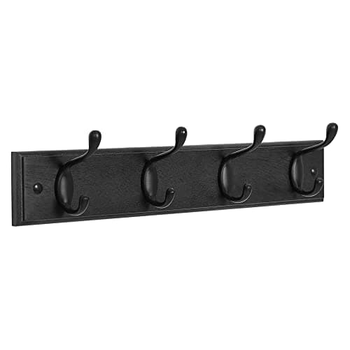 SONGMICS Wall-Mounted Coat Rack, Hook Rack, 4 Dual Metal Hooks, for Coats, Bags, Keys, in The Entryway, Bedroom, Living Room, Black ULHR023B01