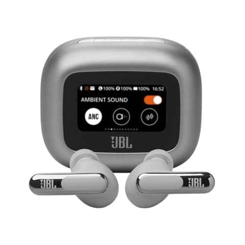 JBL Live Beam 3 - True wireless noise-cancelling stick-closed earbuds, 48Hrs total playback, Wireless Charging, 6 Mics for perfect calls, Multi-point connection, IP55 waterproof and dustproof (Silver)