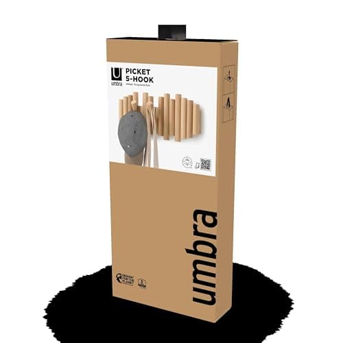 Umbra Picket Coat Rack Wall Mount – 5 Flip-Down Wood Coat Hooks, Modern & Functional Storage, Easy Install Wall Hooks, Natural 7