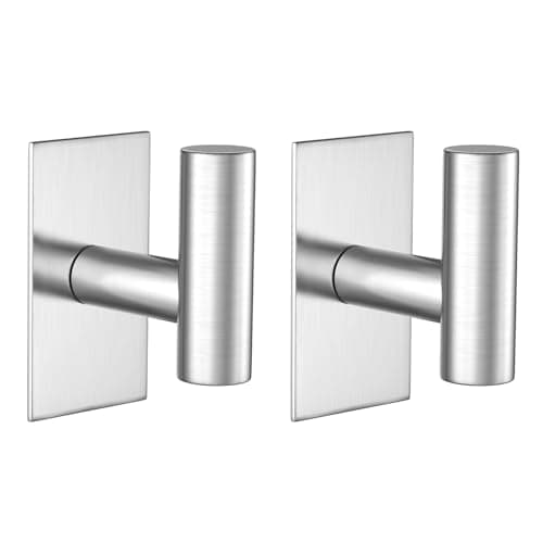 VAEHOLD Wall Towel Hooks, Heavy Duty Sticky Holder Waterproof Towel Hooks for Hanging Coat, Clothes, Closet Hook Wall Mount for Kitchen (Silver, 2 Pack)