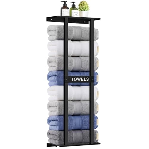 BSNBIC Bathroom Towel Storage Rack, Wall Mounted Bathroom Towel Rack, 30 inch Heavy Duty 6 Large Towels, Wall Mounted Towel Rack for Rolled Towels, Black