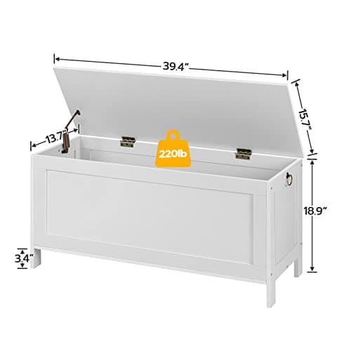 HOOBRO Toy Box, Retro Wooden Look Storage Chest with Safety Hinge, Entryway Storage Bench Supports 220 lb, 39.4 x 15.7 x 18.9 Inches Toy Chest Organizer, Easy Assembly (White) 6