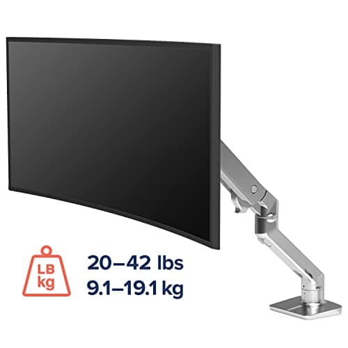 Ergotron – HX Premium Heavy Duty Monitor Arm, Single Monitor VESA Desk Mount – for Flat or Slight Curved Ultrawide Monitors Up to 49 inches, 20 to 42 lbs – Standard Pivot, Polished Aluminum 8