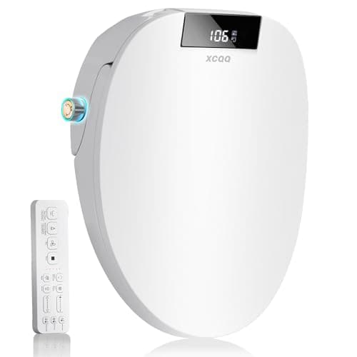 XCQQ Electric Bidet Toilet Seat with Remote Control, Heated Toilet Seat, Instant Warm Water, Warm Air Dryer, Rear Feminine and Oscillating Washing, Night Light, Slow Close Lid, LED Display - Round