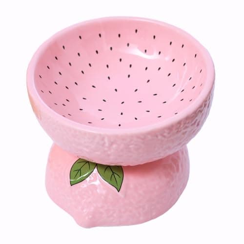 LINSHANMIN Cat Food Bowl Whisker Friendly, Ceramic Raised Cat Bowl, Extra Wide Tilted Shallow Food Dish (Pink). 8