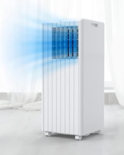 DEXSO Portable Air Conditioner 8,000BTUs, A/C for Rooms up to 350 Sq. Ft, Built-in Dehumidifier, Fan, and Sleep Mode, Includes Remote Control, Reusable Filter, and Window Kits