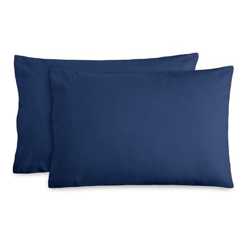 Bare Home Flannel Standard Pillowcases Set of 2-100% Cotton - Velvety Soft & Cozy - Double Brushed Heavyweight Flannel Pillowcases (Standard Pillowcase Set of 2, Dark Blue)
