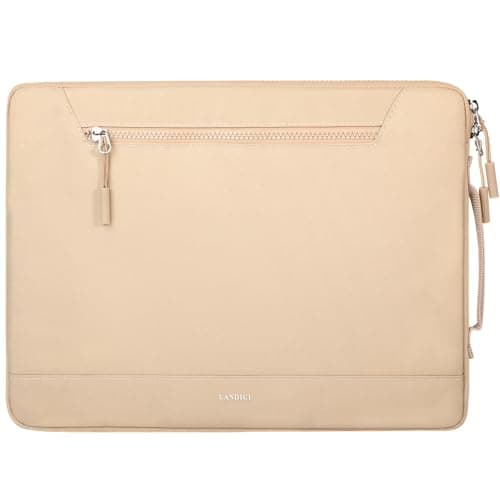 LANDICI 360°Protective Laptop Sleeve Case 15.6 16 Inch with Handle, Waterproof Slim Computer Cover Bag Compatible with MacBook Pro 16, Lenovo Yoga 7i 16, Asus vivobook 15, HP Acer Dell, Apricot