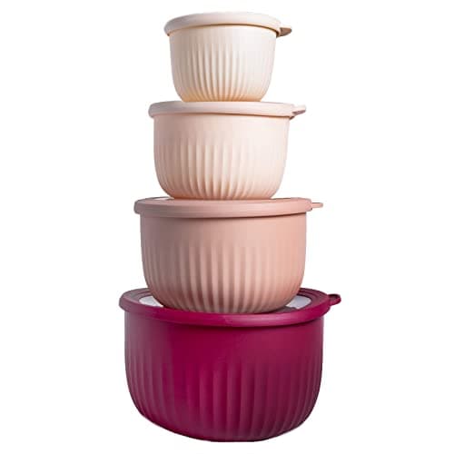 COOK WITH COLOR Prep Bowls with Lids- Wide and Deep Nesting Plastic Small Mixing Bowl Set with Lids, 8 Piece Set - Deep Bowls, Rose