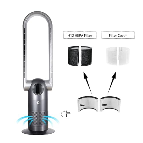 Ocean Loong Bladeless Tower Fan with Air Purifier - 120° Oscillating - Quiet Cooling Fan for Bedroom Home Office - 9 Speeds - 9Hs Timer - Remote Control - 39inch AC68P Grey 6