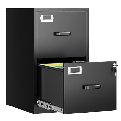AFAIF 2 Drawer File Cabinet with Lock, Metal Filing Cabinets for Home Office, Vertical Black Small Caninet for Home Office, Steel Narrow Two Drawer File Cabnet for Letter/File Box- Assembly Required