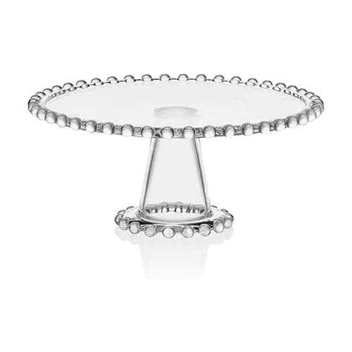 Fitz and Floyd Beaded Glass Footed Cake Stand Serving Platter, 10.75 Inch