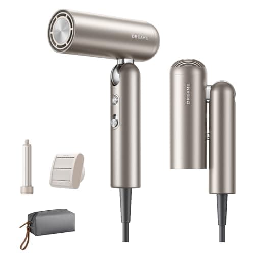 Dreame Pocket Hair Dryer - Ultra Lightweight Blow Dryer with 2 Styling Attachments, Fast Drying, High-Speed Brushless Motor, 300M Negative Ions, Low Noise, Portable for Home & Domestic Travel & Gym