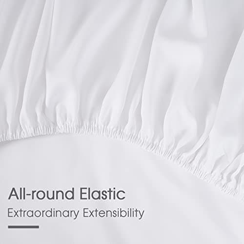 David's Home 100% Rayon Derived from Bamboo Cooling Fitted Sheet, 16" Deep Pocket for Hot Sleeper, Silky Soft Breathable Cozy for All Seasons, 1 Piece Silky Bottom Sheet Only, White, Queen Size 5