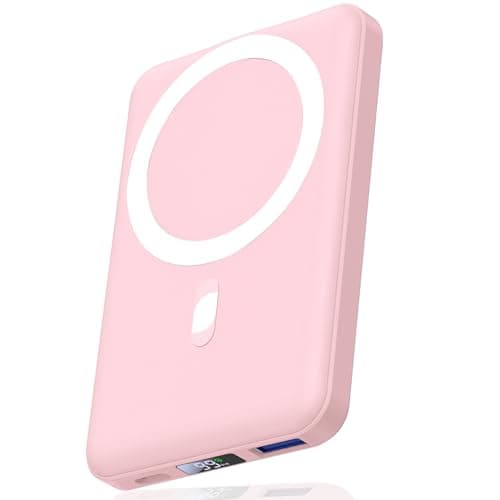 AOGUERBE for Magsafe Portable Charger, 10000mAh Magnetic Power Bank PD 22.5W Fast Charging Wireless Battery Pack with LED Display for iPhone 17/16/15/14/13/12 Series-Pink