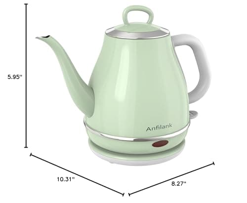 Anfilank Electric Gooseneck Kettle, 1L 1500WFast Boil, 100% Stainless Steel BPA Free Pour-Over Coffee & Tea Kettle,Water Boiler with Auto Shut & Boil-Dry Protectio,Green 10