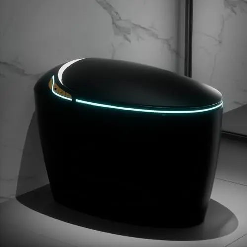 WinZo Luxury Smart Toilet With Bidet Seat, Elongated Egg Shaped Modern Design, Auto Open Auto Flush, Adjusted Heated Seat, Warm Water and Dryer, Night Light, Side Buttons, Matte Black