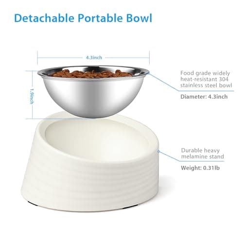 Uppetly Slanted Small Cat Food Bowl 0.5 Cup, 15° Tilted Stainless Steel Mini Dog Puppy Food Bowl, Non-Slip & Non-Spill Small Kitten Pet Feeder with Elevated Detachable Melamine Stand, Easy to Get Food 5