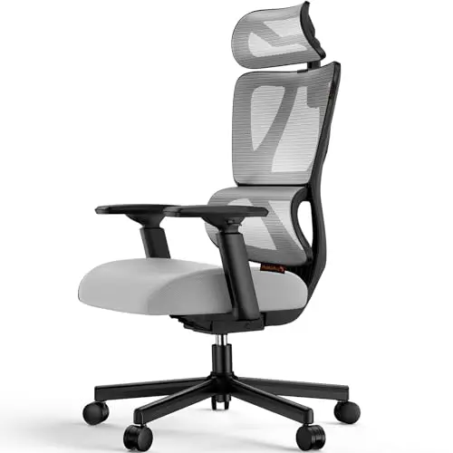 ProtoArc Ergonomic Office Chair, EC100 Big and Tall Mesh Computer Desk Chair with 30% Thicker Saddle Shaped Spring Cushion, Lumbar Support, Adjustable Headrest, Armrest for Home and Office - Gray