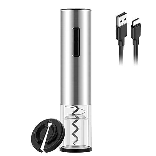 Electric Wine Opener, Wine Opener Electric Rechargeable, USB-C Charging Electric Wine Bottle Opener, Electric Corkscrew Wine Opener, Foil Cutter, Stainless Steel, LED Light, for Home, Parties