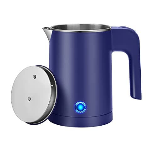 0.6L Small Travel Electric Kettle 800W,6 Temperature Control Dual Voltage 110-240V Smart Tea Coffee Kettle,12H Keep Warm,304 Stainless Steel Portable Hot Water Boiler (Light Blue)