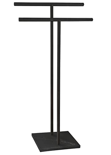 40 Inch Freestanding Towel Rack for Bathroom Floor Double-T Shape Bath Sheet Holder with Marble Design Base Standing Towel bar Next to Tub or Shower Towel Holder Stand SUS304 Matte Black