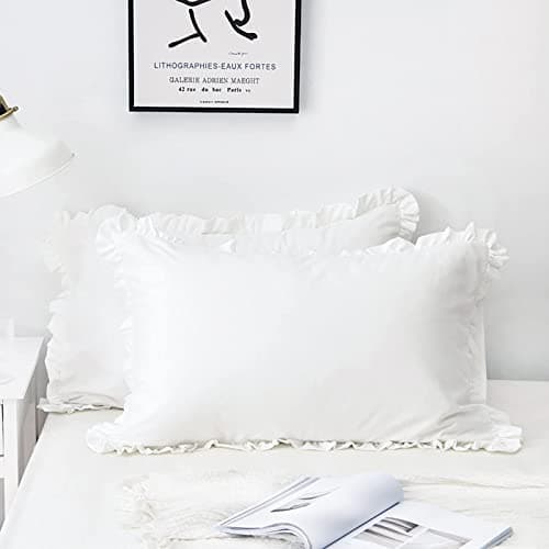 White Cotton Microfiber Envelope Pillowcase Set of 2 Standard Size Ruffle Pillow Covers 26"x20" for Bed Bedding Decoration Home Paris Decor 8