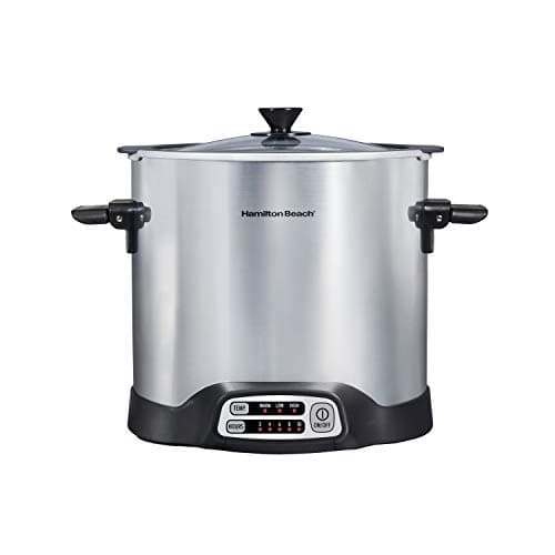 Hamilton Beach Sear & Cook Stock Pot Slow Cooker with Stovetop Safe Crock, Large 10 Quart Capacity, Programmable, Silver (33196)