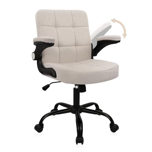 CLATINA Fabric Office Chair Cloth Ergonomic Swivel Desk Chair with Back Support Flip Armrest Fabric Office Chairs for Work, Conference, Home, Study, Beige