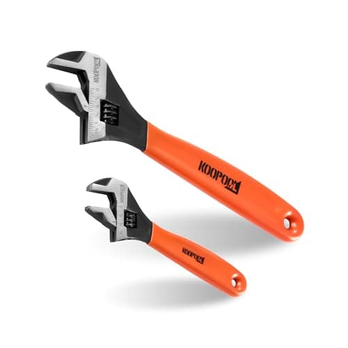 KOOPOOL Crescent Wrench Set, 2-Piece Adjustable Wrench Set, 6-Inch & 10-Inch Crescent Wrench, Wide Jaw, Black Oxide Finish, Metric & SAE Scales - Cr-V Steel for Home, Garage