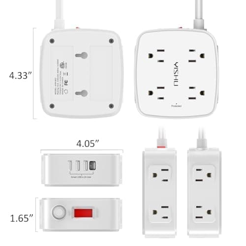 6 Ft Surge Protector Power Strip - 8 Widely Outlets with 4 USB Ports, 3 Side Outlet Extender with 6 Feet Extension Cord, Flat Plug, Wall Mount, Desk USB Charging Station, ETL,White 7