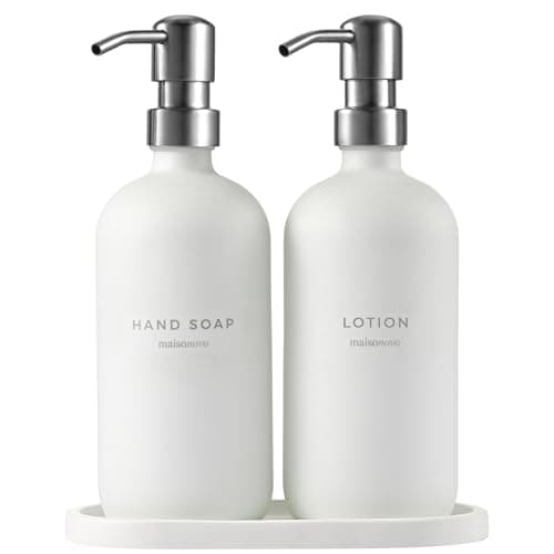 MaisoNovo Soap Dispenser 3-Piece Set | 16.9oz White Bottles with Silver Stainless Steel Pump Core