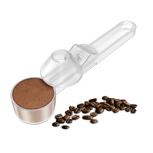 Coffee Scoop & Funnel for Reusable K Cup Refillable Coffee Pods, Coffee Measuring Spoon 2 Tablespoon Capacity, Scoop with Funnel for Ground Coffee, Protein Powder, Tea (Clear, 1 Pack)
