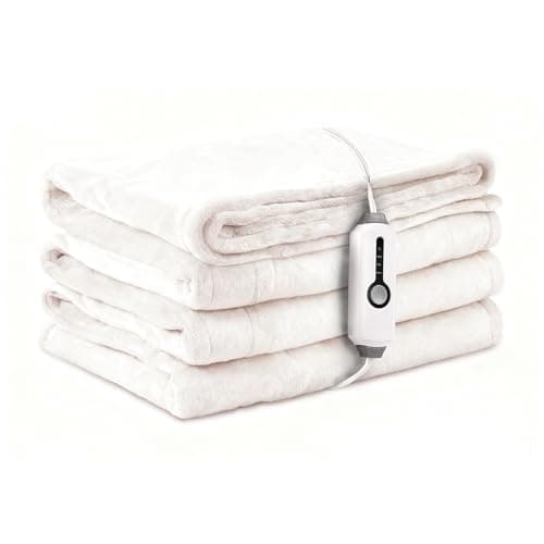 LaffyLo Electric Heated Blanket Full Size 72"×84", Luxurious Breathable Flannel with 4 Heat Settings, 10-Hour Auto Shut-Off & Overheat Protection, for Bed & Couch, Cozy Gift - White