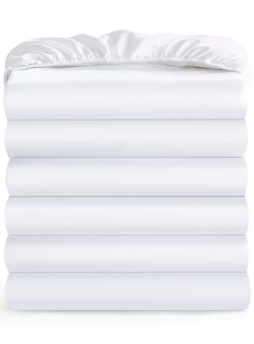 Maple&Stone Twin Fitted Sheet Only - Bulk Pack of 6 Bottom Sheets - Premium Soft & Breathable, Brushed Microfiber Fabric for Twin Size （White）