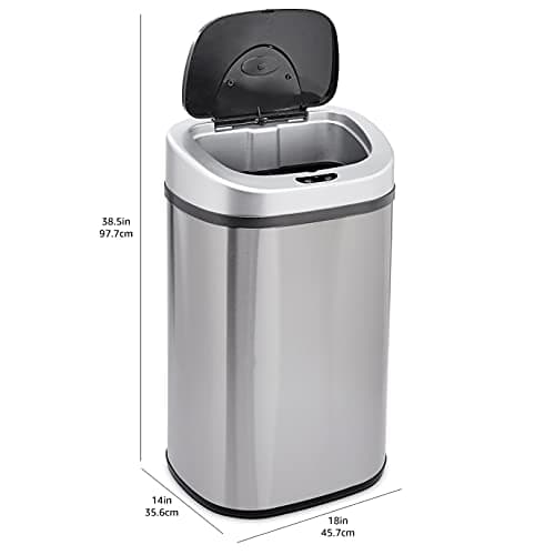 Amazon Basics Automatic Dual Compartment Trash Can with Lid, Hands-Free, Fingerprint Resistant, Odor Control, Stainless Steel, D-Shaped, 80 l, 2 Bins 6