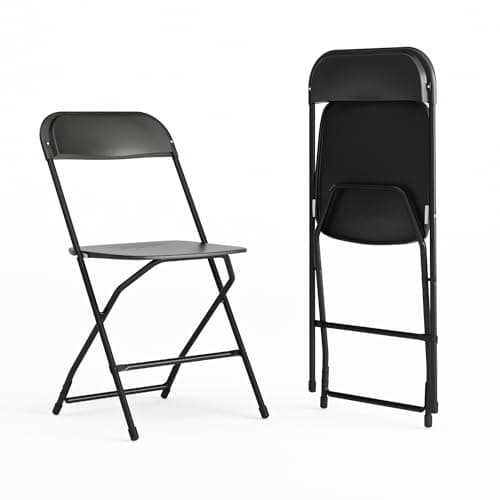 Flash Furniture Hercules Series Plastic Folding Chairs for Parties and Weddings, Stackable Commercial Event Seats with 650-lb. Static Weight Capacity, Set of 2, Black
