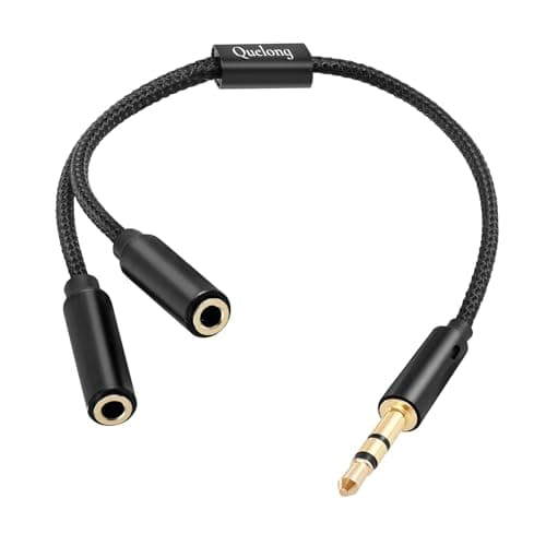 Quelong 1Pcs Headphone Splitter, Dual Headphone Nylon Braided Extension Cable, Hi-Fi Audios Stereo Y Splitter 3.5mm 2 Female 1 Male, Suitable for Phones, PS4, Amplifiers, Smartphones, Tablets,etc.