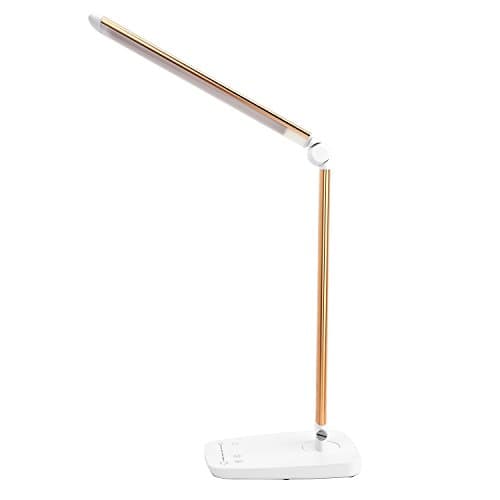 Lichamp Dimmable LED Desk Lamp with USB Charging Port, Touch Control Foldable Gooseneck Free Rotation Adjustable Eye Care Table Lamp, Bedside Reading Light with UL AC Adapter (Pink Gold)
